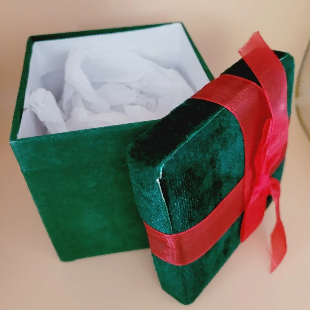 Christmas Begins With Christ Ornament w Gift‎ Box Paper Mache Red